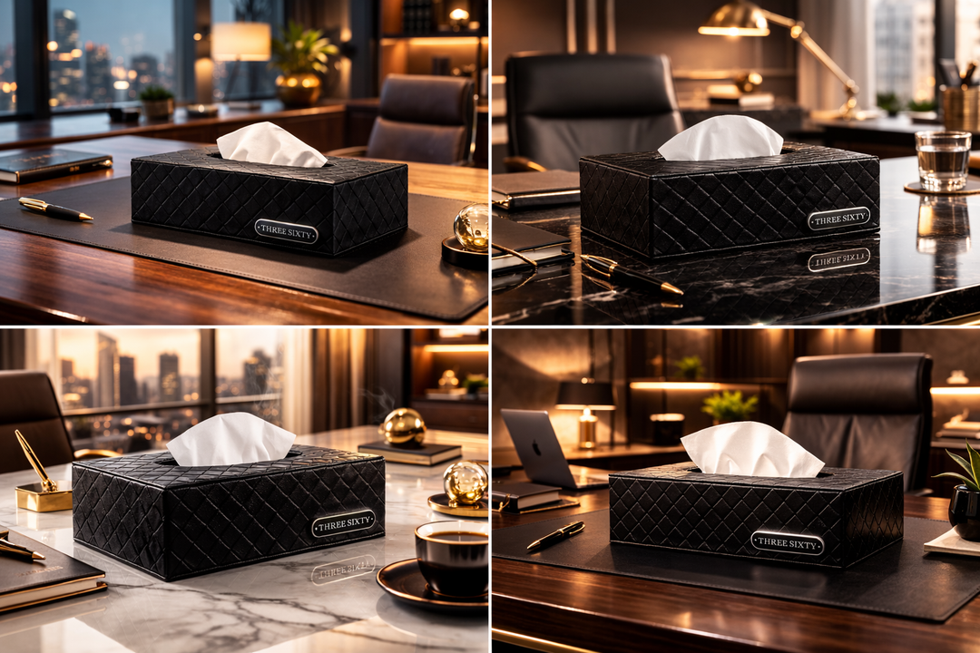 RA Luxurious Black Leather Tissue Box
