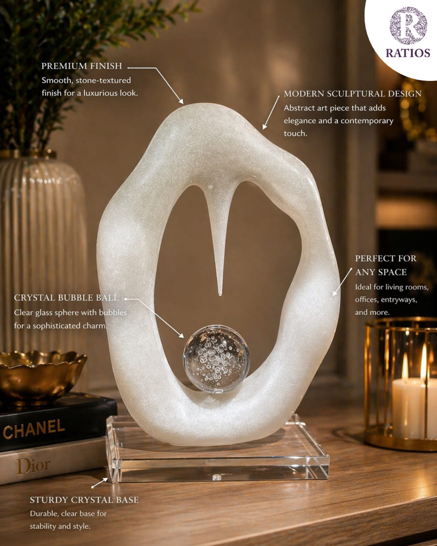Modern Abstract Sculpture with Crystal Bubble Ball & Base
