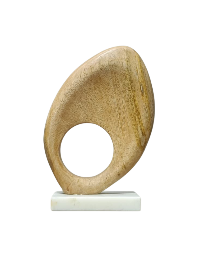 Abstract Wooden Loop Sculpture with Marble Base – Modern Table Decor