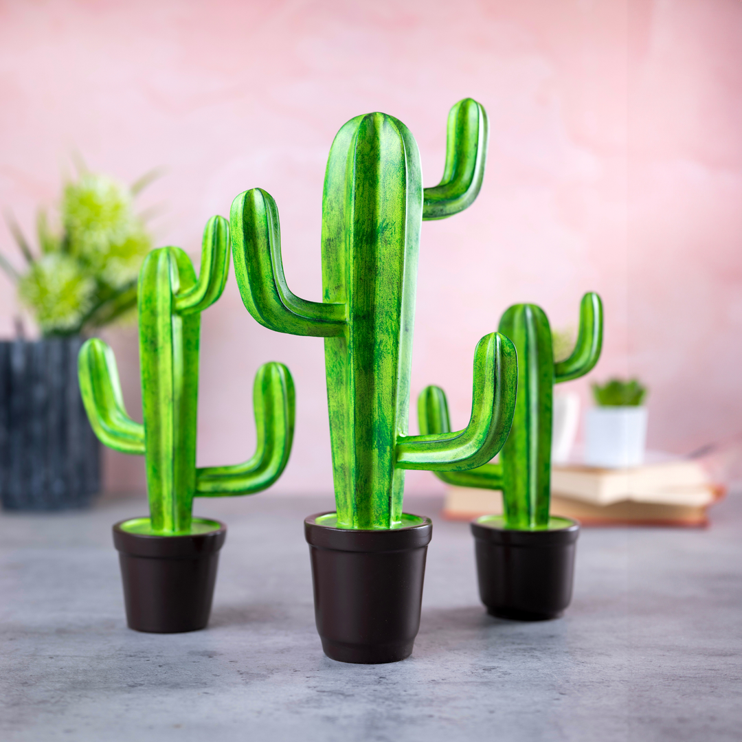 Artificial Cactus Décor Set – Green (Set of 3)