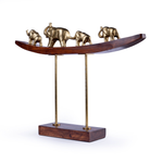 Load image into Gallery viewer, Golden Elephant Family Sculpture on Wooden Arc Base