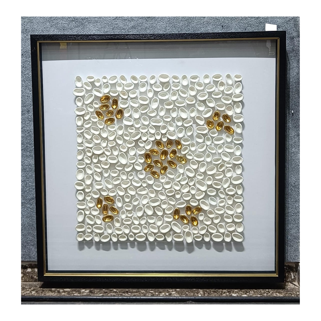 Golden Shell Abstract Wall Frame – Handcrafted Textured Art