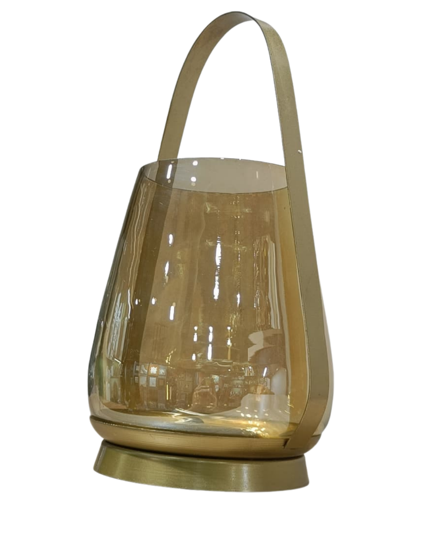Rimal Accord Glass Candle Holder – Gold Luster Finish