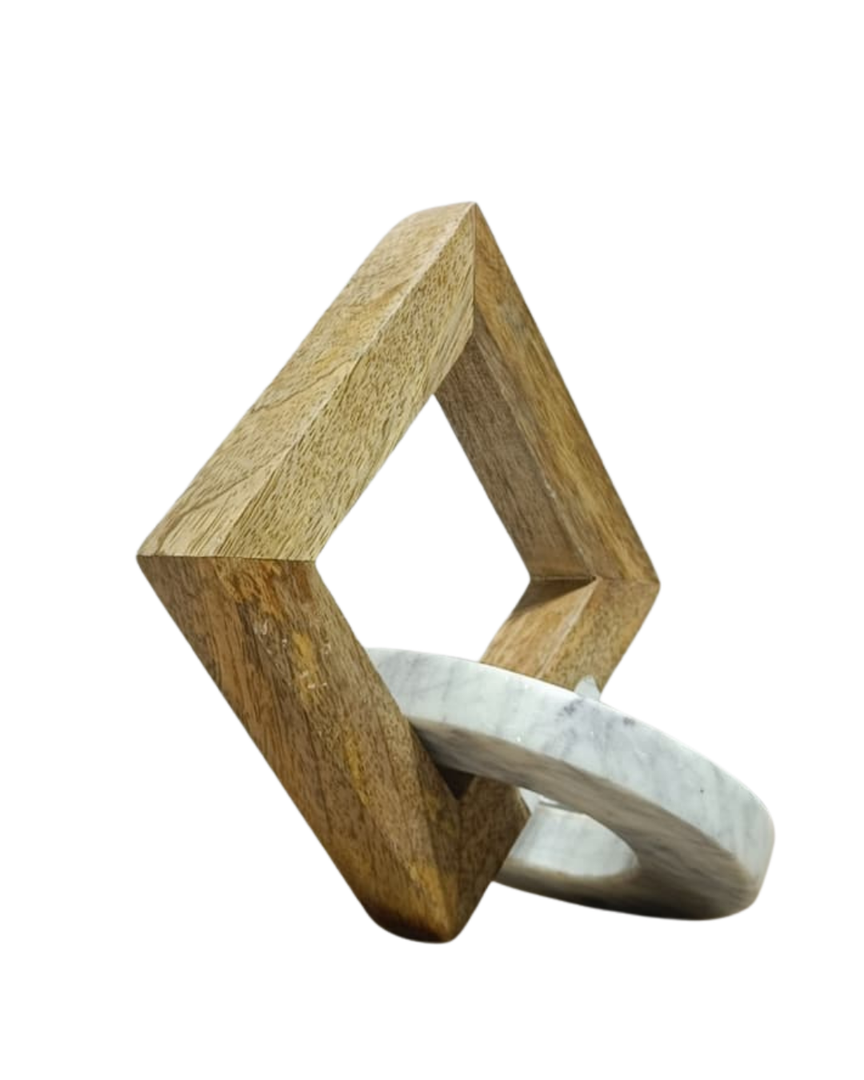 Geometric Wood & Marble Ring Sculpture – Modern Décor Accent