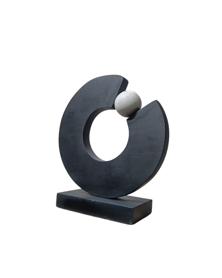Decorative Sculpture | Tabletop Showpiece  | Rimal Black Wooden Table Accent With Marble