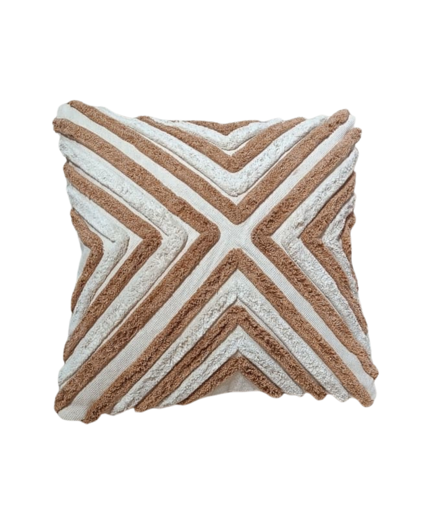 Modern Boho Textured Cotton Cushion Cover – Geometric Chevron Design