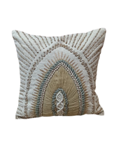 Boho Hand-Embroidered Cotton Cushion Cover – Arch Motif in Neutral Tones