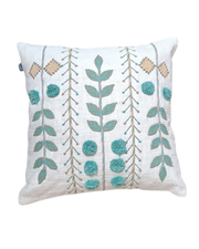 Boho Hand-Embroidered Cotton Cushion Cover – Botanical Vine Design