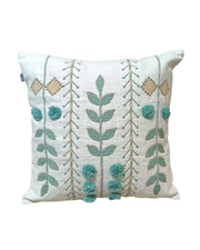 Boho Hand-Embroidered Cotton Cushion Cover – Botanical Vine Design