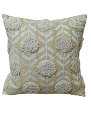 Handcrafted Tufted Floral Cushion Cover – Beige & Ivory