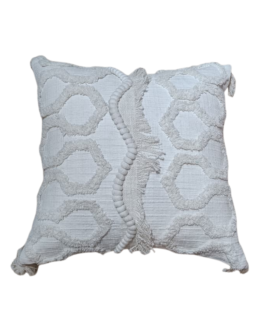 Handcrafted Textured Ivory Cushion Cover with Braided Detail