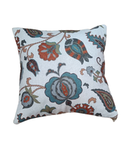 Floral Printed Cushion Cover with Tassels – Multicolor on Ivory Base