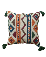 Hand-Tufted Tribal Pattern Cushion Cover with Tassels – Multicolor