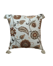 Classic Floral Printed Cushion Cover – Earthy Brown on Ivory Base
