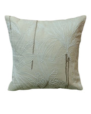 RATIOS White Embroidered Cushion Cover with Botanical Leaf Design & Subtle Sequin Accents