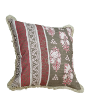 Embroidered Floral Tassel Cushion Cover – Grey