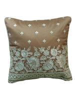 Load image into Gallery viewer, RATIOS Brown Floral Embroidered Cushion Cover with Silver Detailing