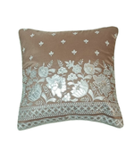 Load image into Gallery viewer, RATIOS Brown Floral Embroidered Cushion Cover with Silver Detailing