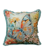 Load image into Gallery viewer, Butterfly Bloom Embroidered Cushion Cover with Aqua Fringe