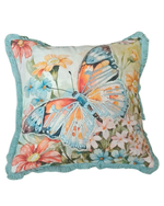 Load image into Gallery viewer, Butterfly Bloom Embroidered Cushion Cover with Aqua Fringe