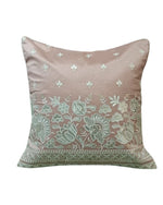 Load image into Gallery viewer, Blush Pink Embroidered Cushion Cover with Floral Border – Elegant Sofa Decor