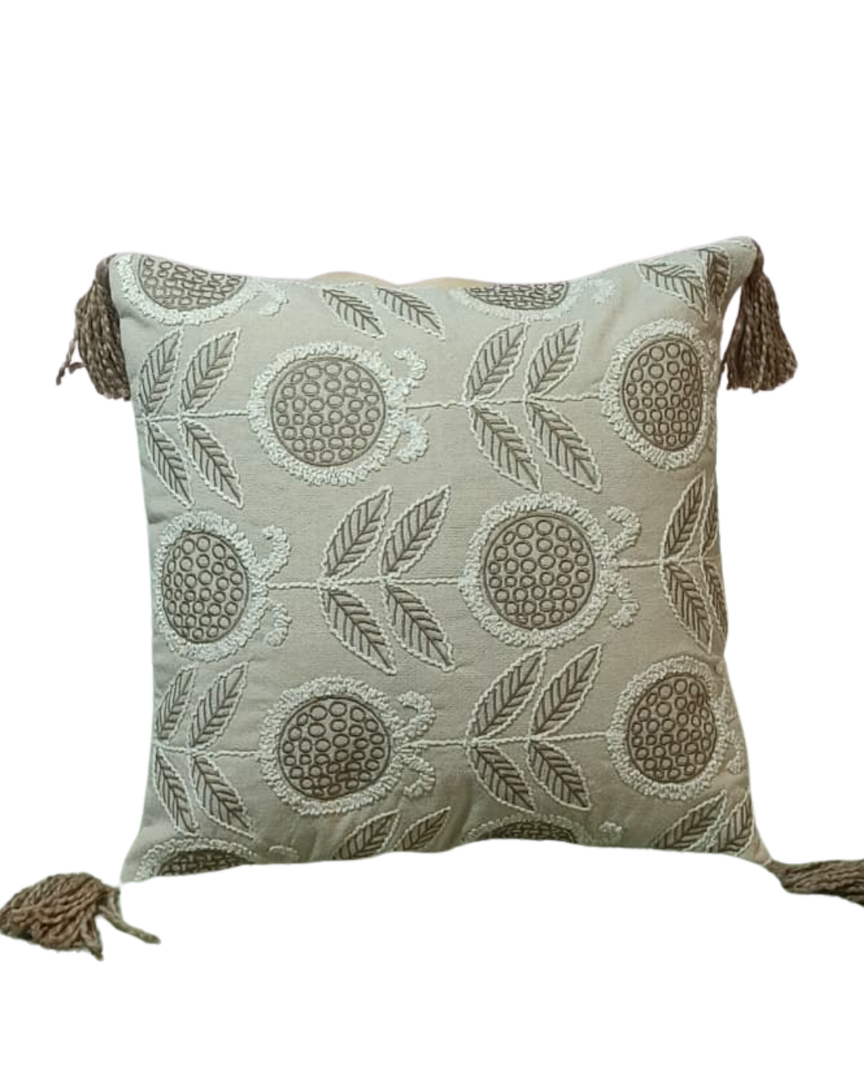 Embroidered Decorative Cushion Cover with Tassels – Premium Sofa & Living Room Decor