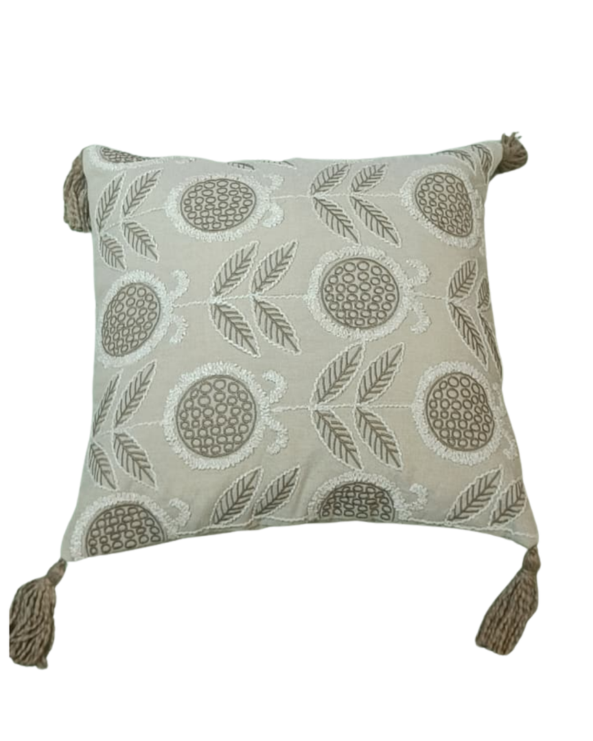 Embroidered Decorative Cushion Cover with Tassels – Premium Sofa & Living Room Decor