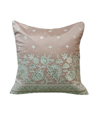 Blush Pink Embroidered Cushion Cover with Floral Border – Elegant Sofa Decor