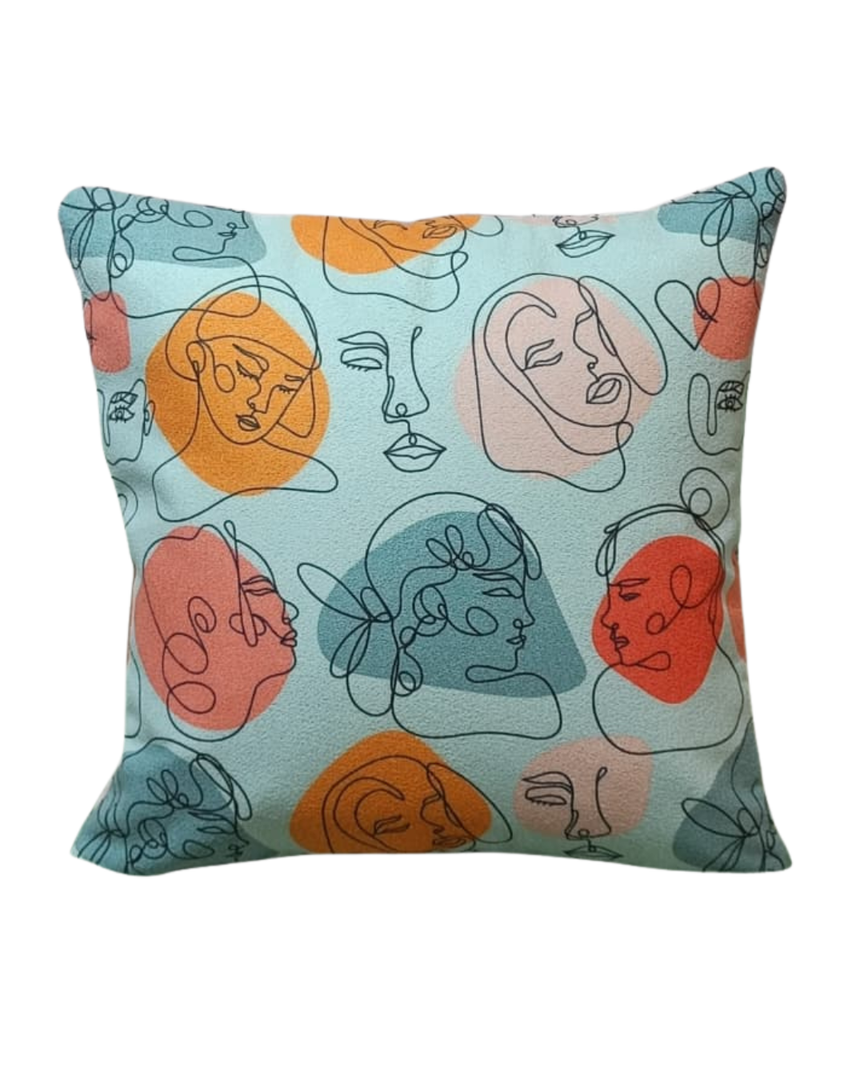 Abstract Face Art Cushion Cover – Pastel Modern Decorative Pillow Cover