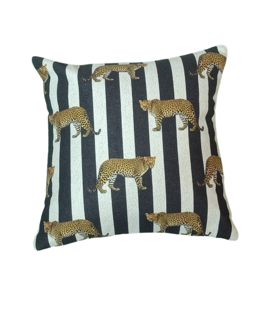 Leopard Stripe Cushion Cover – Black & White Animal Print Decorative Pillow