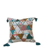 Hand-Embroidered Geometric Tassel Cushion Cover