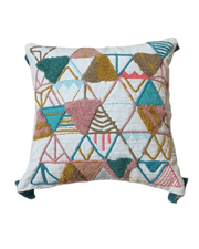 Hand-Embroidered Geometric Tassel Cushion Cover