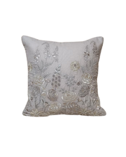 Elegant Floral Embroidered Cushion Cover – Ivory Gold