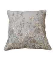 Elegant Floral Embroidered Cushion Cover – Ivory Gold