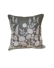 Charcoal Floral Embroidered Luxury Cushion Cover