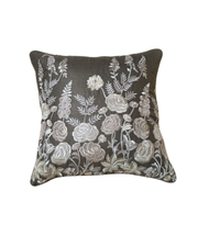 Charcoal Floral Embroidered Luxury Cushion Cover