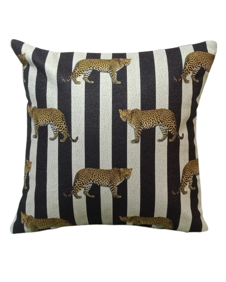 Leopard Stripe Cushion Cover – Black & White Animal Print Decorative Pillow
