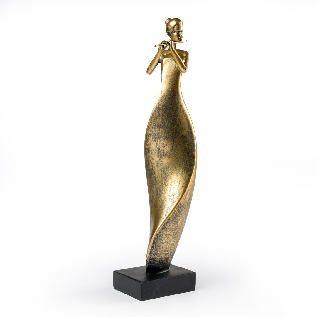 Golden Flute Lady Decor Showpiece