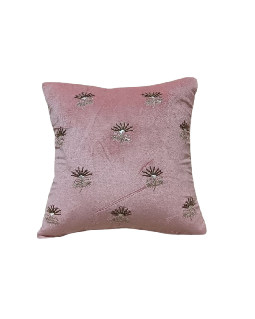 Embroidered Velvet Throw Pillow - Dusty Rose with Scattered Botanical Motif