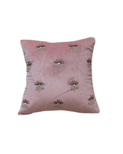 Embroidered Velvet Throw Pillow - Dusty Rose with Scattered Botanical Motif