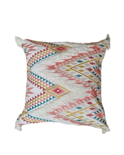 Embroidered Geometric Tribal Throw Pillow with Tassels - Southwestern Aztec Pattern
