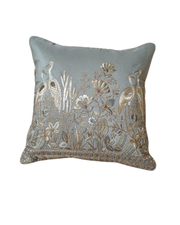 Heritage Aviary Embroidered Cushion Cover – Blue Mist