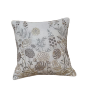 Luxury Embroidered Floral Cushion Cover – Beige & Gold Bloom Design