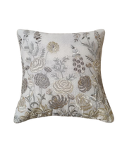Luxury Embroidered Floral Cushion Cover – Beige & Gold Bloom Design