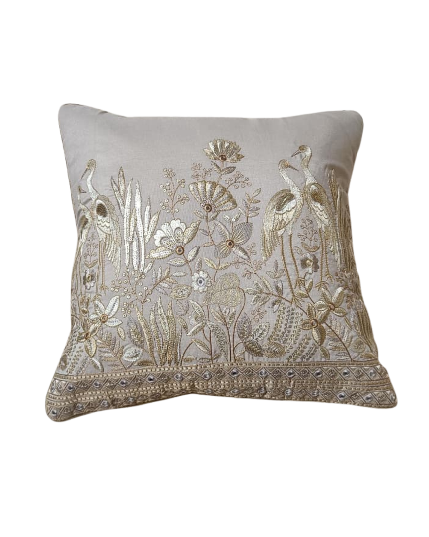 Heritage Aviary Embroidered Cushion Cover