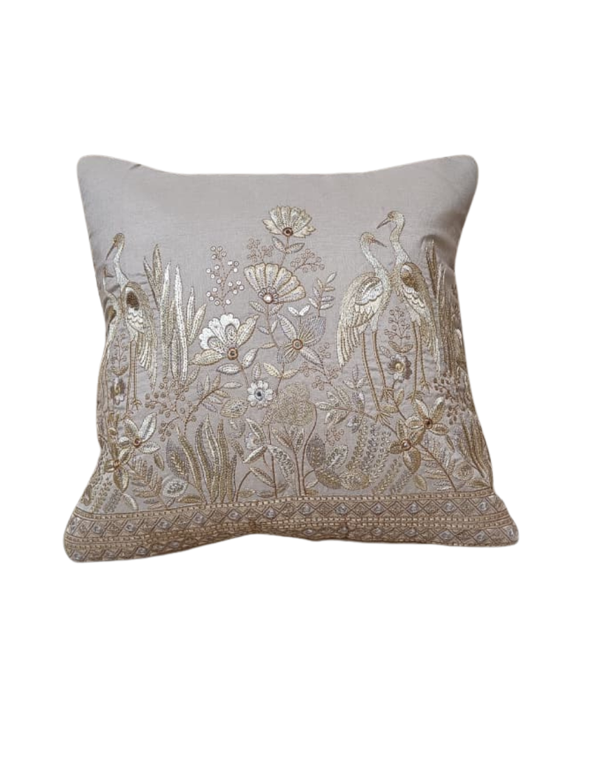 Heritage Aviary Embroidered Cushion Cover