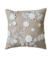 Ivory Bloom Hand-Embroidered Cushion Cover – Warm Taupe