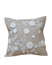 Ivory Bloom Hand-Embroidered Cushion Cover – Warm Taupe