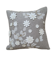 Ivory Bloom Hand-Embroidered Cushion Cover – Dove Grey