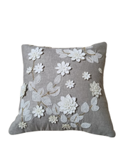 Ivory Bloom Hand-Embroidered Cushion Cover – Dove Grey